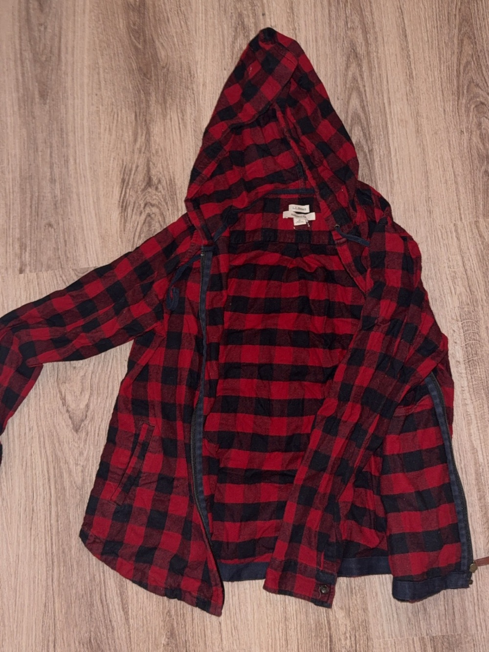 L.L. Bean Red and Black Buffalo Plaid Hooded Jacket